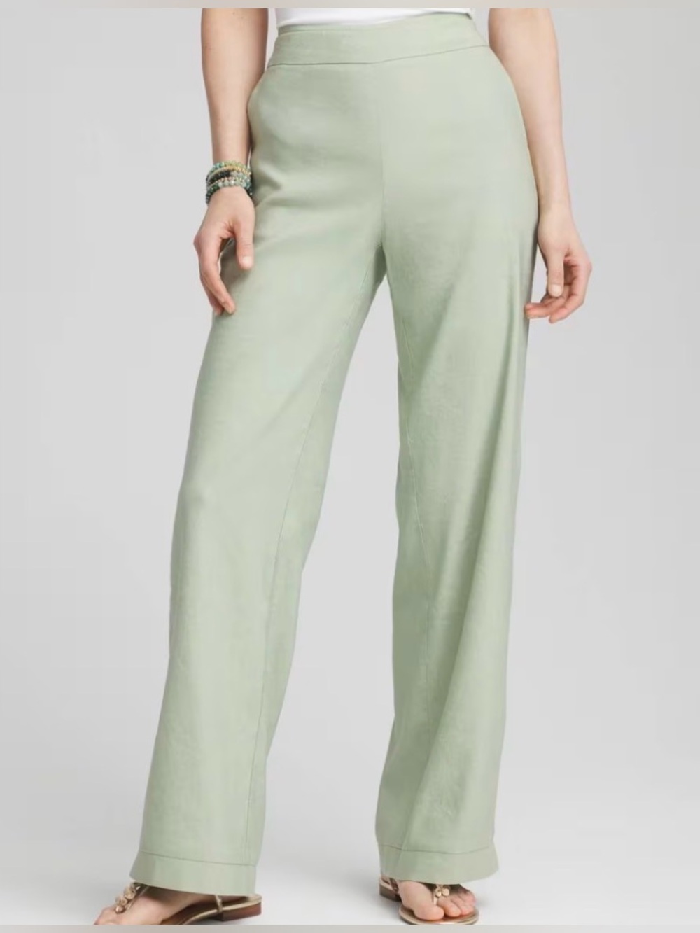 Banana Republic Light Sage Wide-Leg Pull-On Pants